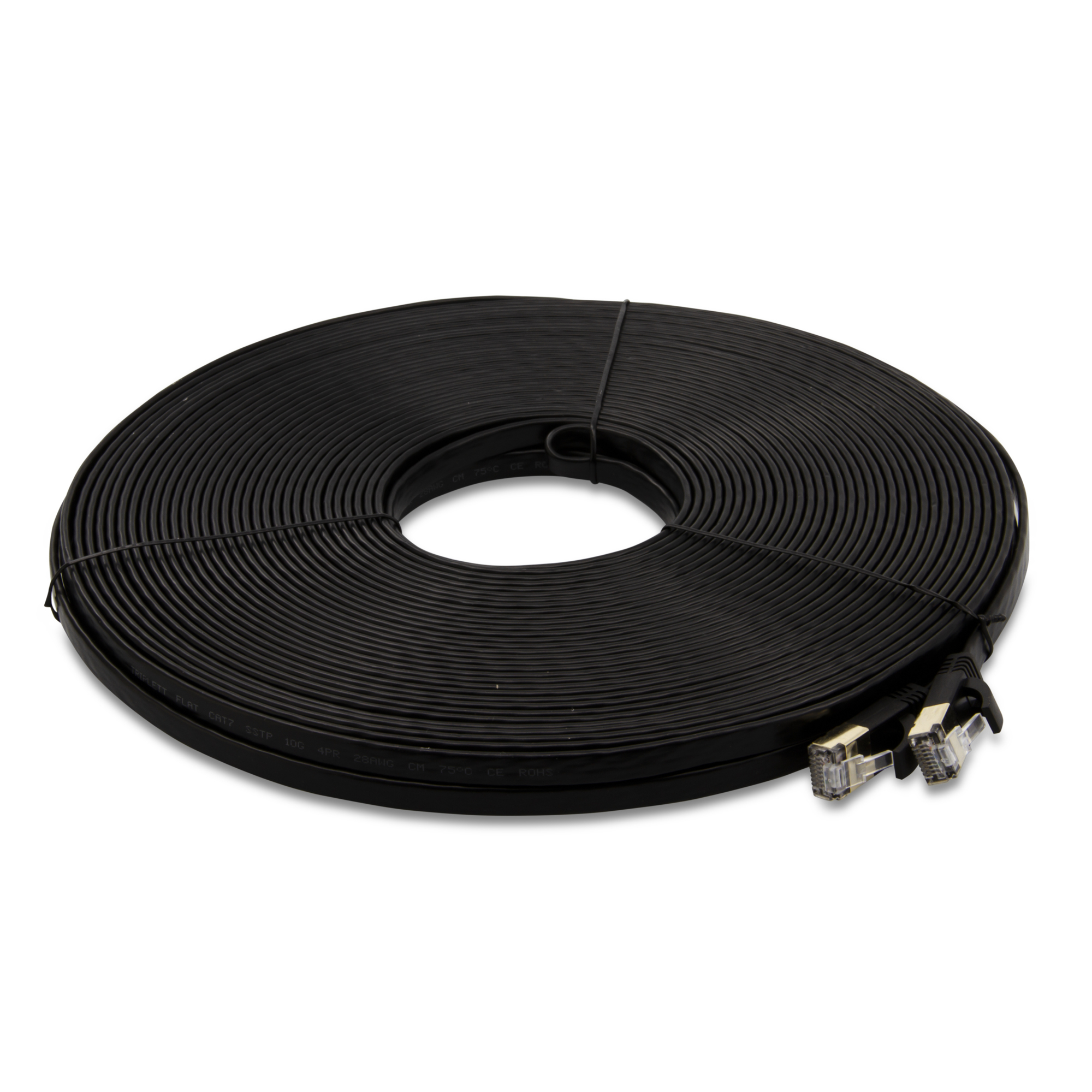 Triplett CAT7FL-75BK FLAT CAT7 10GBPS Professional Grade, SSTP 28AWG, Stranded Patch Cable 75' Black